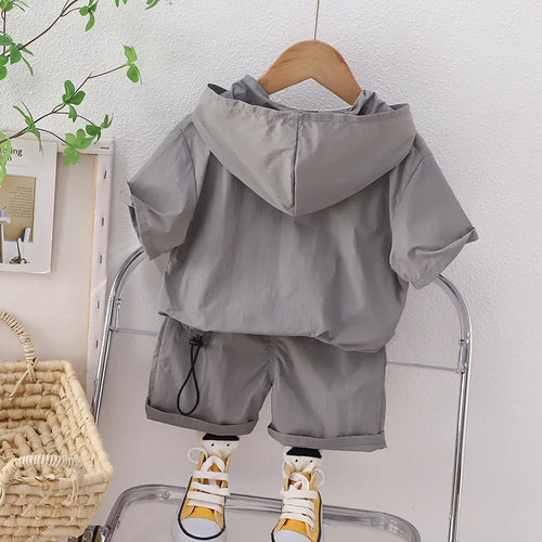 Baby Casual Sets Boys Half Zipper Hooded Short-Sleeved Suit With Satchel Summer New Children's Fashion Sportswear 2Pcs 12M-5Y