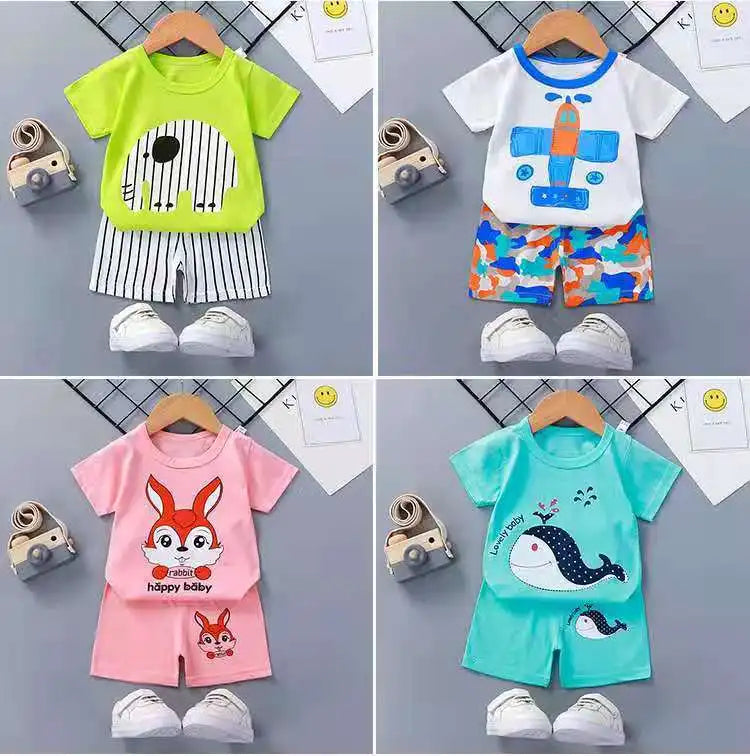 Boutique Clothing New Children's Short-sleeved Shorts Suit Summer Baby Boys Girls T-shirt Two-piece Set 0-1-2-3-4 Years Old