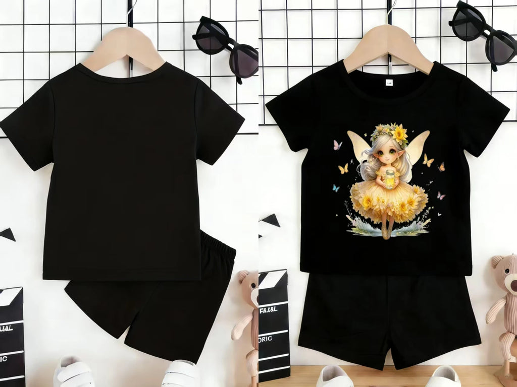 Fairy Print Short Sleeve Set Baby Girl Sweet Cool Style Summer New Arrival