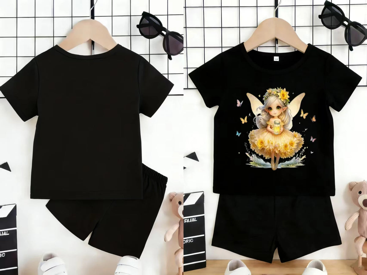 Fairy Print Short Sleeve Set Baby Girl Sweet Cool Style Summer New Arrival