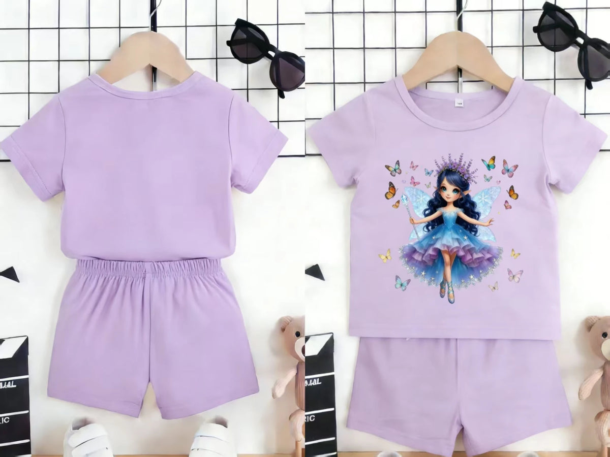 Fairy Print Short Sleeve Set Baby Girl Sweet Cool Style Summer New Arrival
